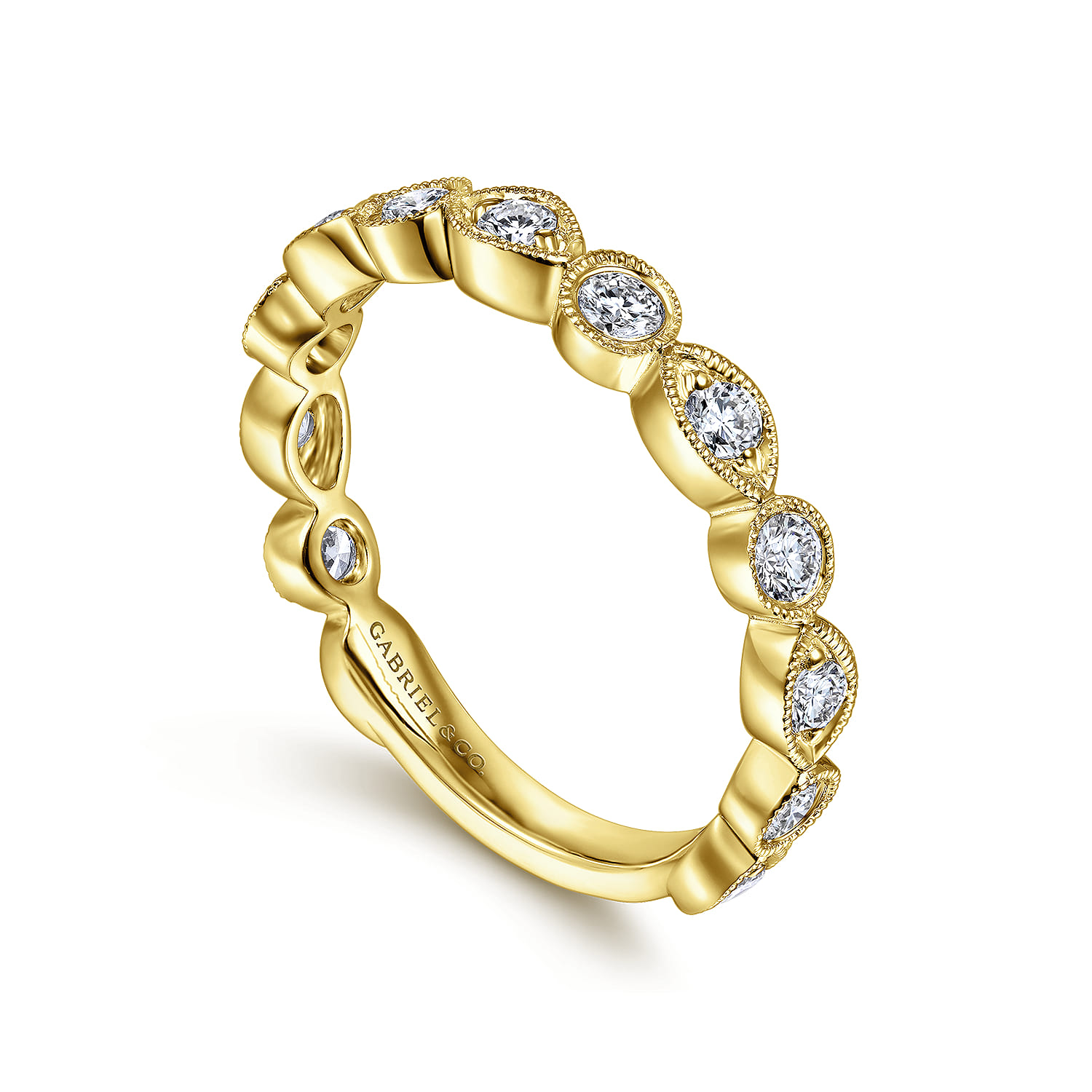 Fancy Wedding Ring in 14k Yellow Gold with Round Natural Diamond at Gabriel & Co. - Shot 3