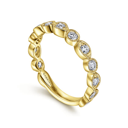 Toronto - Vintage Inspired 14K Yellow Gold Marquise and Round Station Diamond Anniversary Band