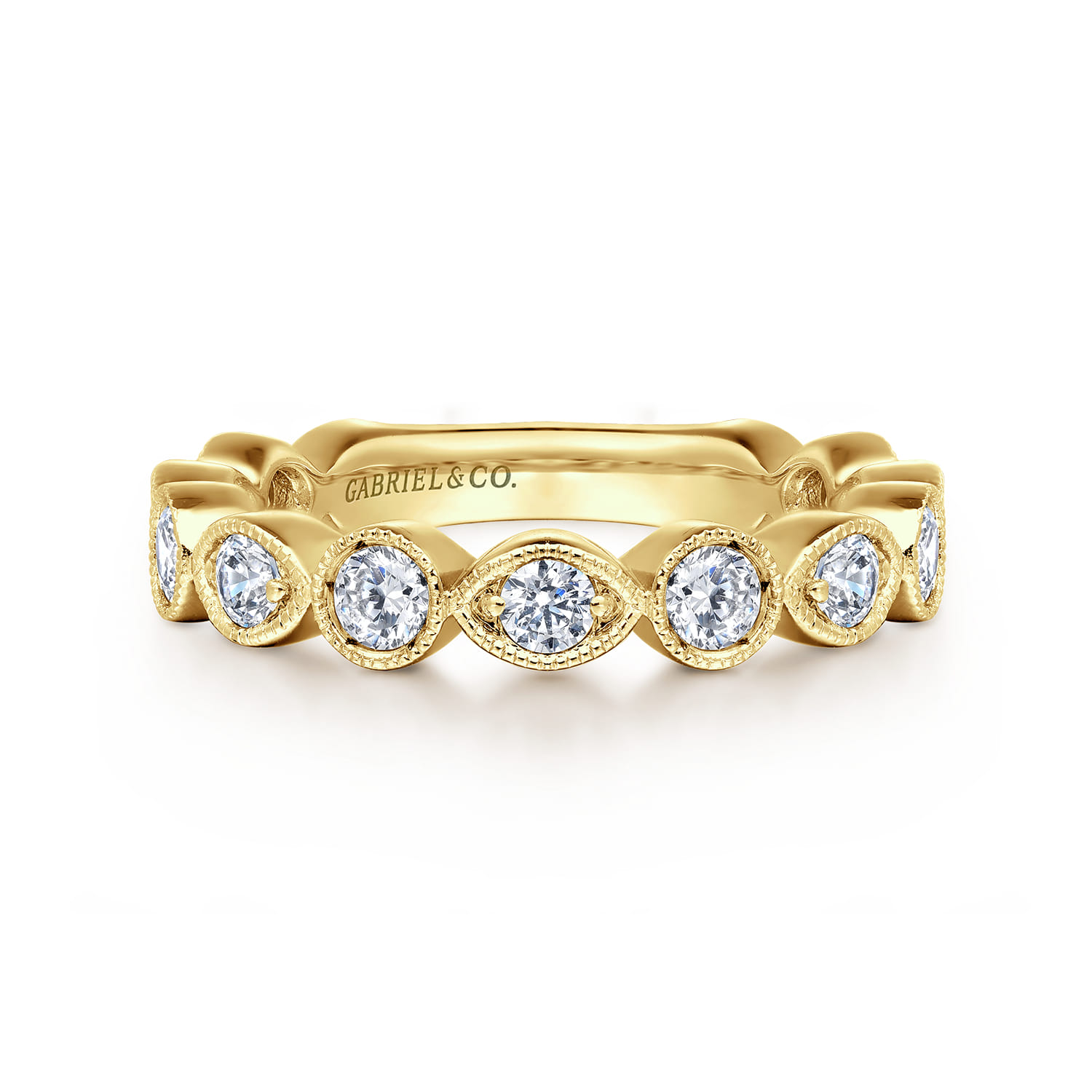 Straight Wedding Ring in 14k Yellow Gold with Round Natural Diamond at Gabriel & Co. - Shot 1