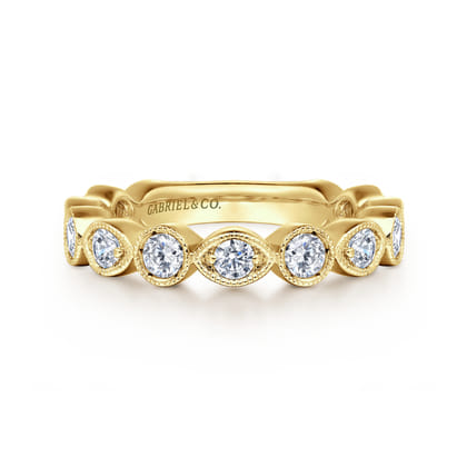 Toronto - Vintage Inspired 14K Yellow Marquise and Round Station Diamond Anniversary Band