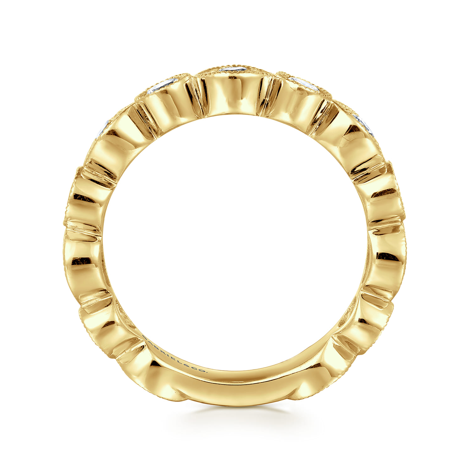 Straight Wedding Ring in 14k Yellow Gold with Round Natural Diamond at Gabriel & Co. - Shot 2