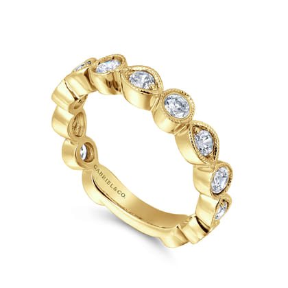 Toronto - Vintage Inspired 14K Yellow Marquise and Round Station Diamond Anniversary Band