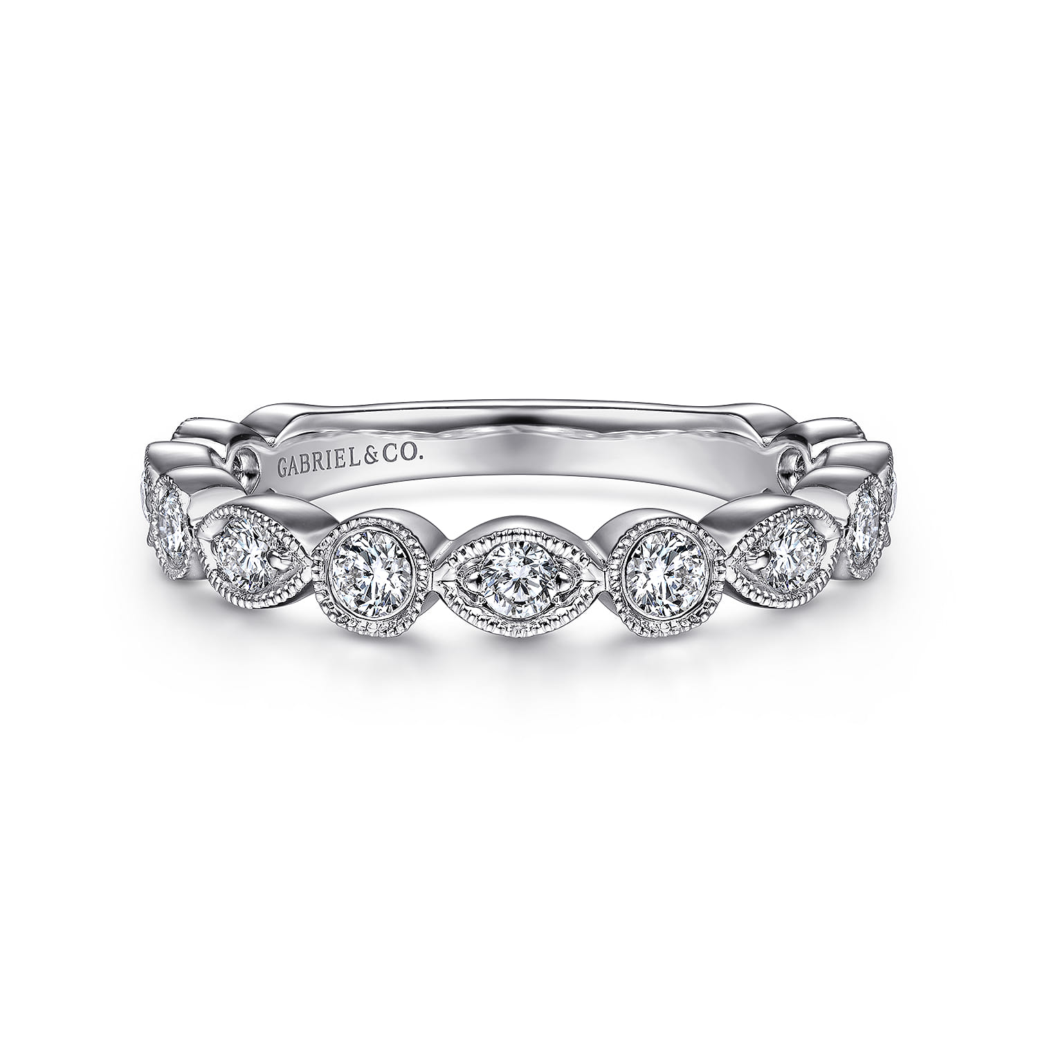 Fancy Wedding Ring in Platinum with Round Natural Diamond at Gabriel & Co. - Shot 1