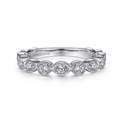 Toronto - Vintage Inspired Platinum Marquise and Round Station Diamond Anniversary Band