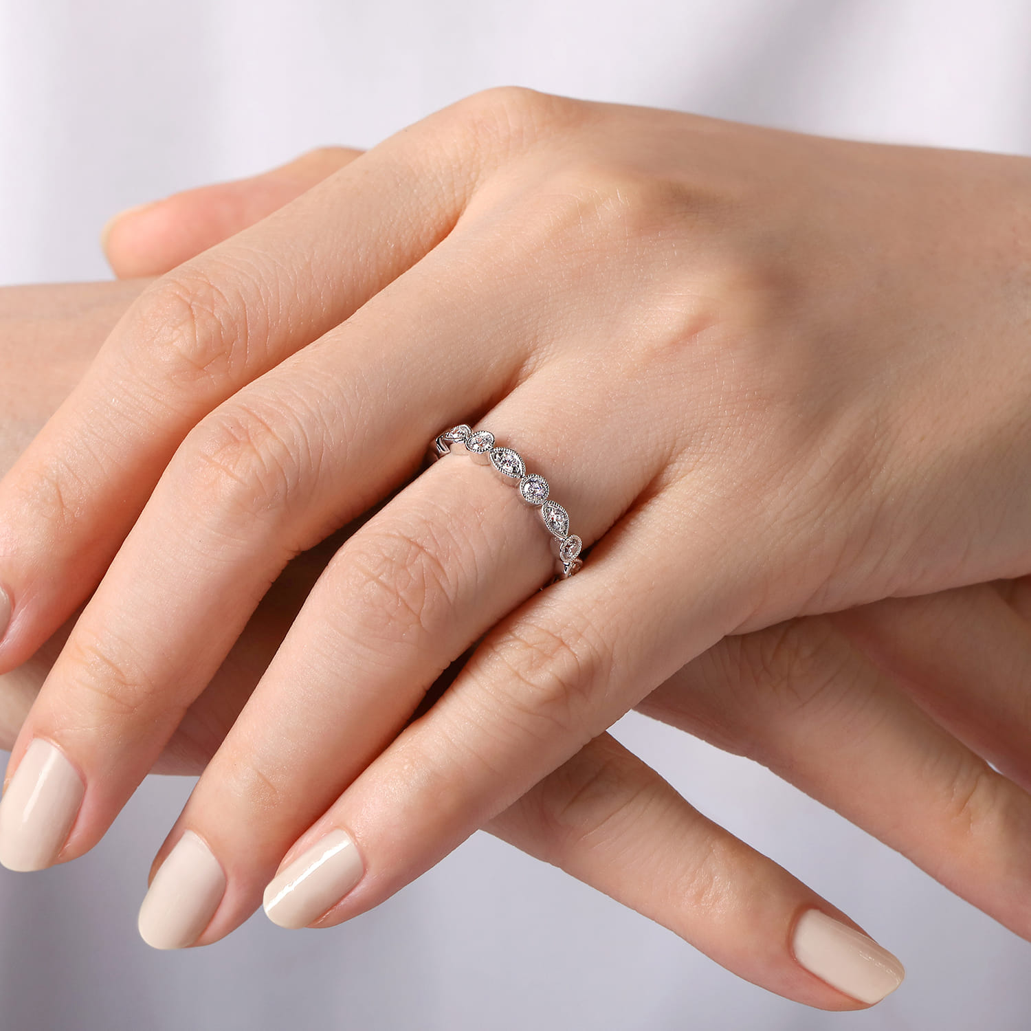 Fancy Wedding Ring in Platinum with Round Natural Diamond at Gabriel & Co. - Shot 5