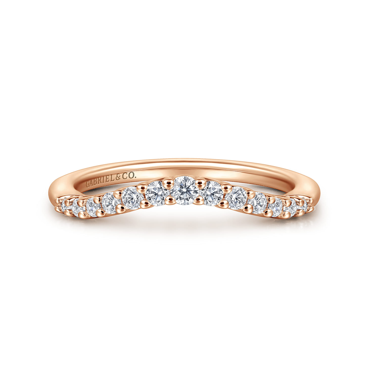 Curved Wedding Ring in 14k Rose Gold with Round  at Gabriel & Co. - Shot 1