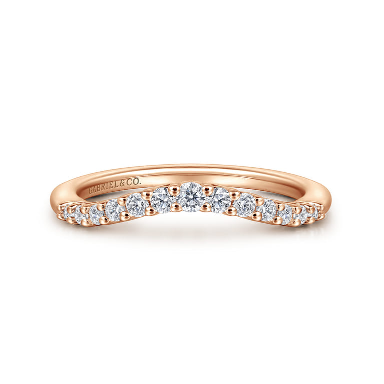 Curved Wedding Ring in 14k Rose Gold with Round  at Gabriel & Co. - Shot 1