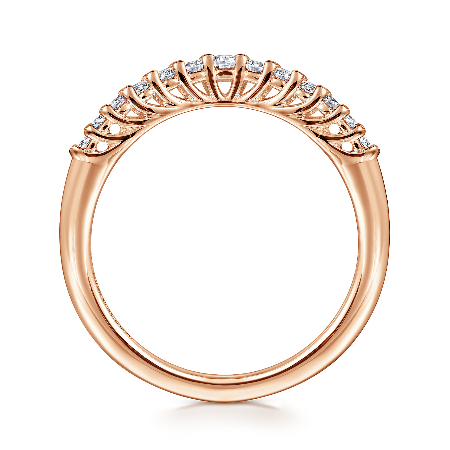 Curved Wedding Ring in 14k Rose Gold with Round  at Gabriel & Co. - Shot 2