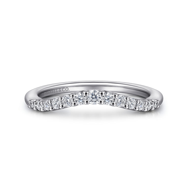 Curved Wedding Ring in 14k White Gold with Round  at Gabriel & Co. - Shot 1