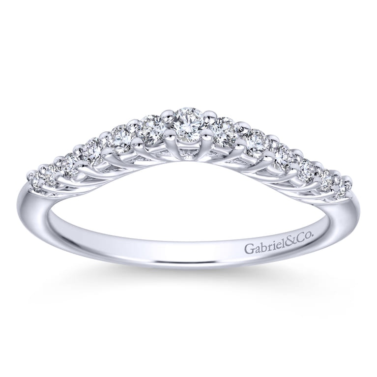 Curved Wedding Ring in 14k White Gold with Round  at Gabriel & Co. - Shot 5