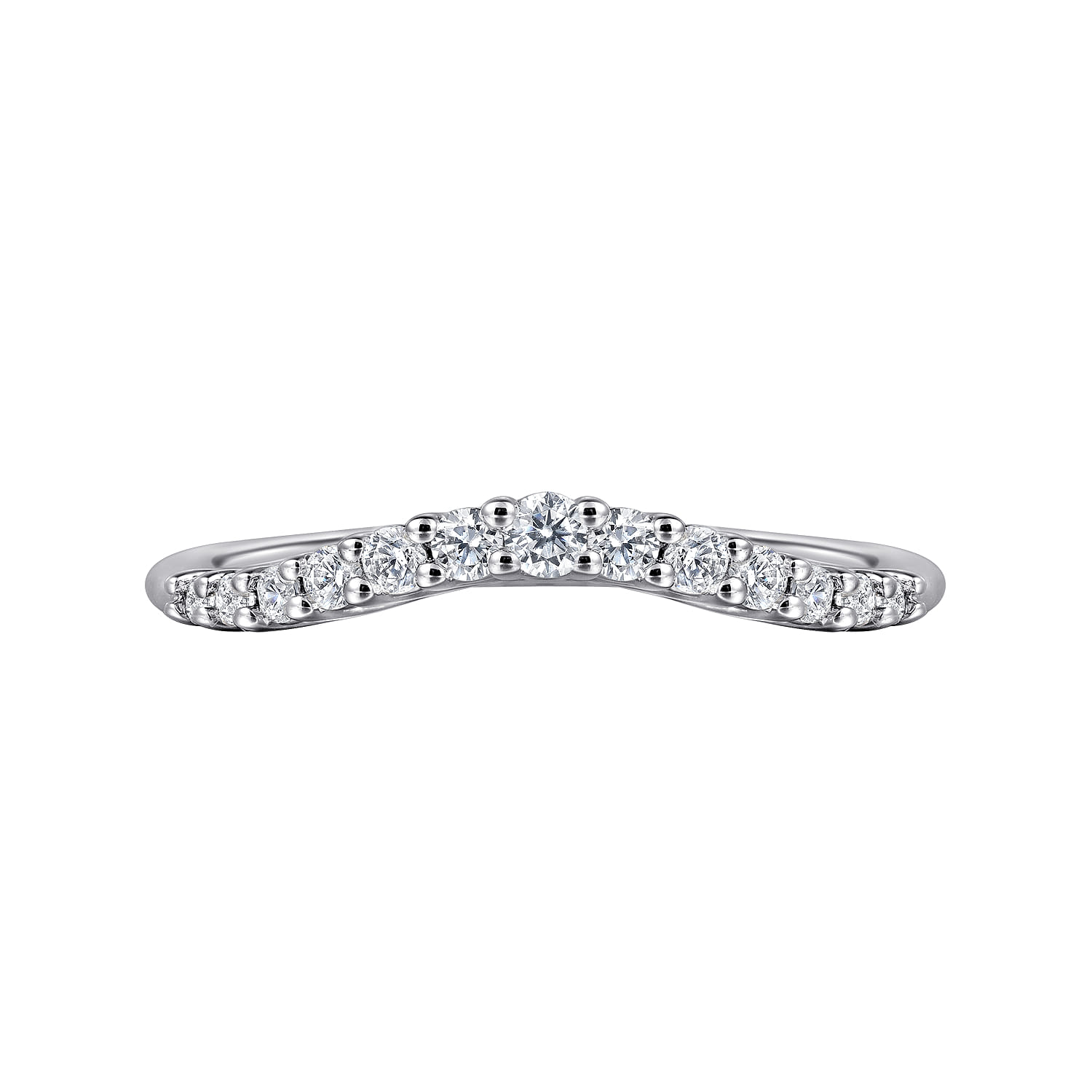 Curved Wedding Ring in 14k White Gold with Round  at Gabriel & Co. - Shot 6