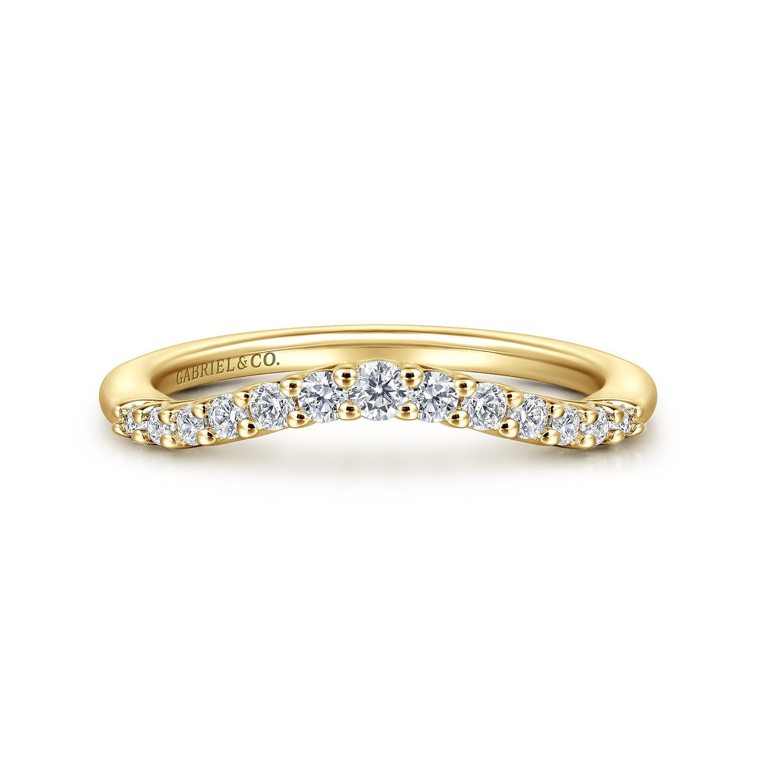 Curved Wedding Ring in 14k Yellow Gold with Round Natural Diamond at Gabriel & Co. - Shot 1