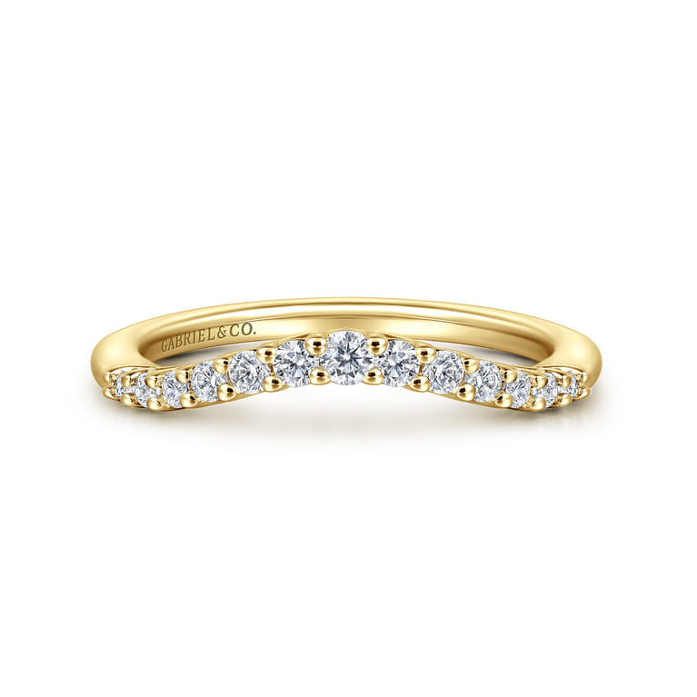 Curved Wedding Ring in 14k Yellow Gold with Round Natural Diamond at Gabriel & Co. - Shot 1