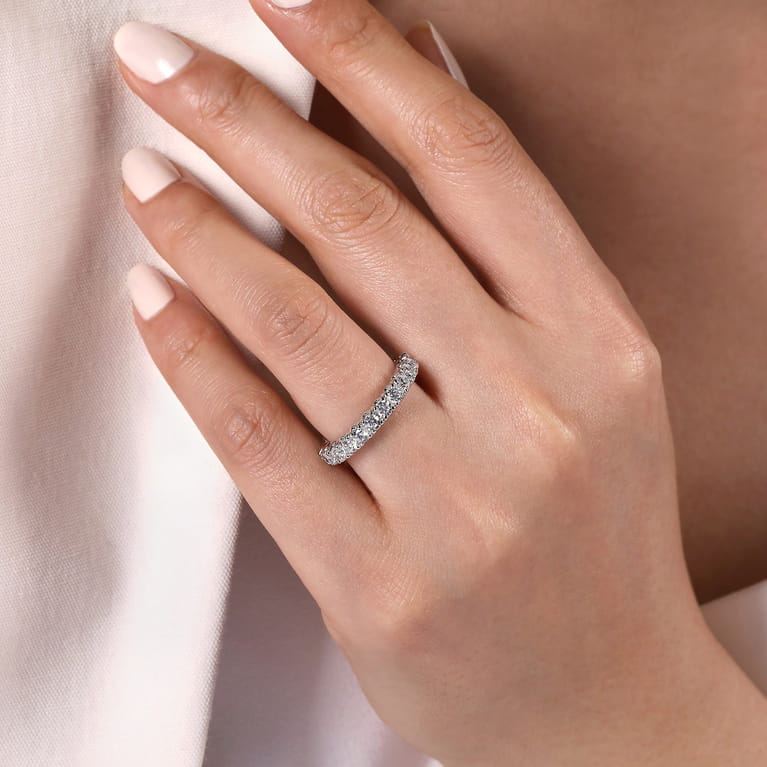 Straight Wedding Ring in 14k White Gold with Round Natural Diamond at Gabriel & Co. - Shot 5