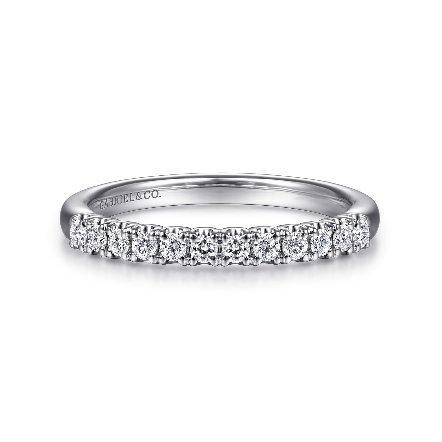 Straight Wedding Ring in 14k White Gold with Round Natural Diamond at Gabriel & Co. - Shot 1