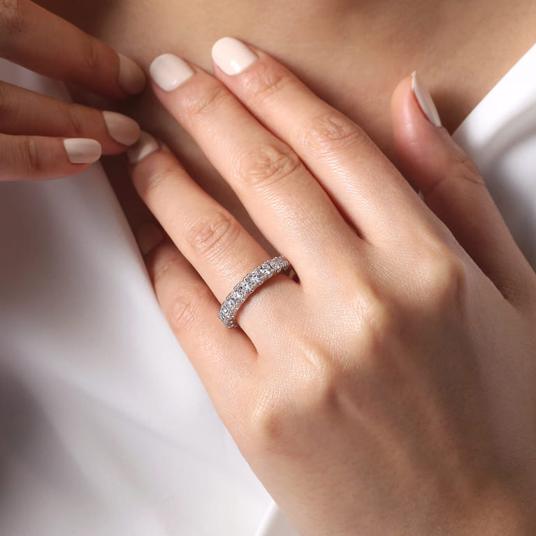 Straight Wedding Ring in 14k White Gold with Round Natural Diamond at Gabriel & Co. - Shot 5