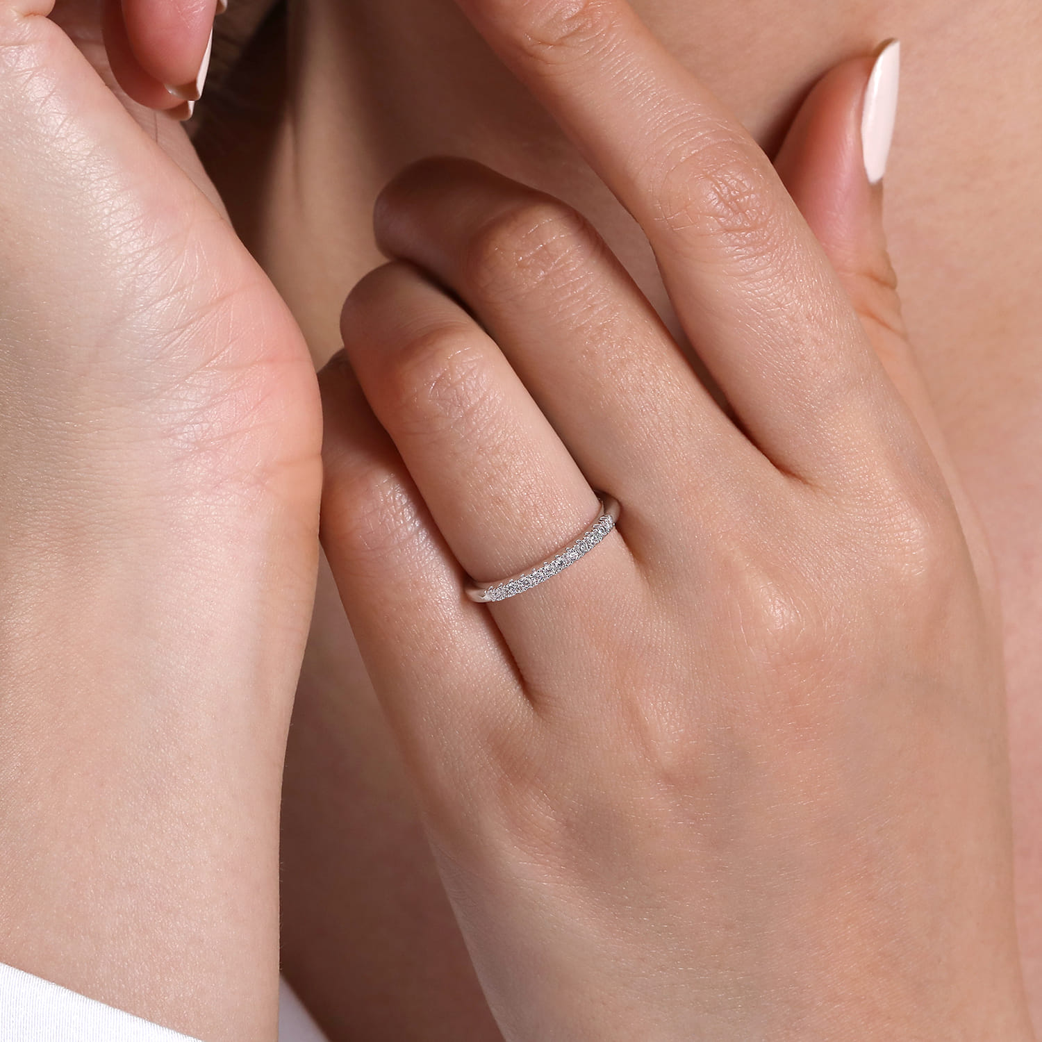 Straight Wedding Ring in 14k White Gold with Round Natural Diamond at Gabriel & Co. - Shot 5