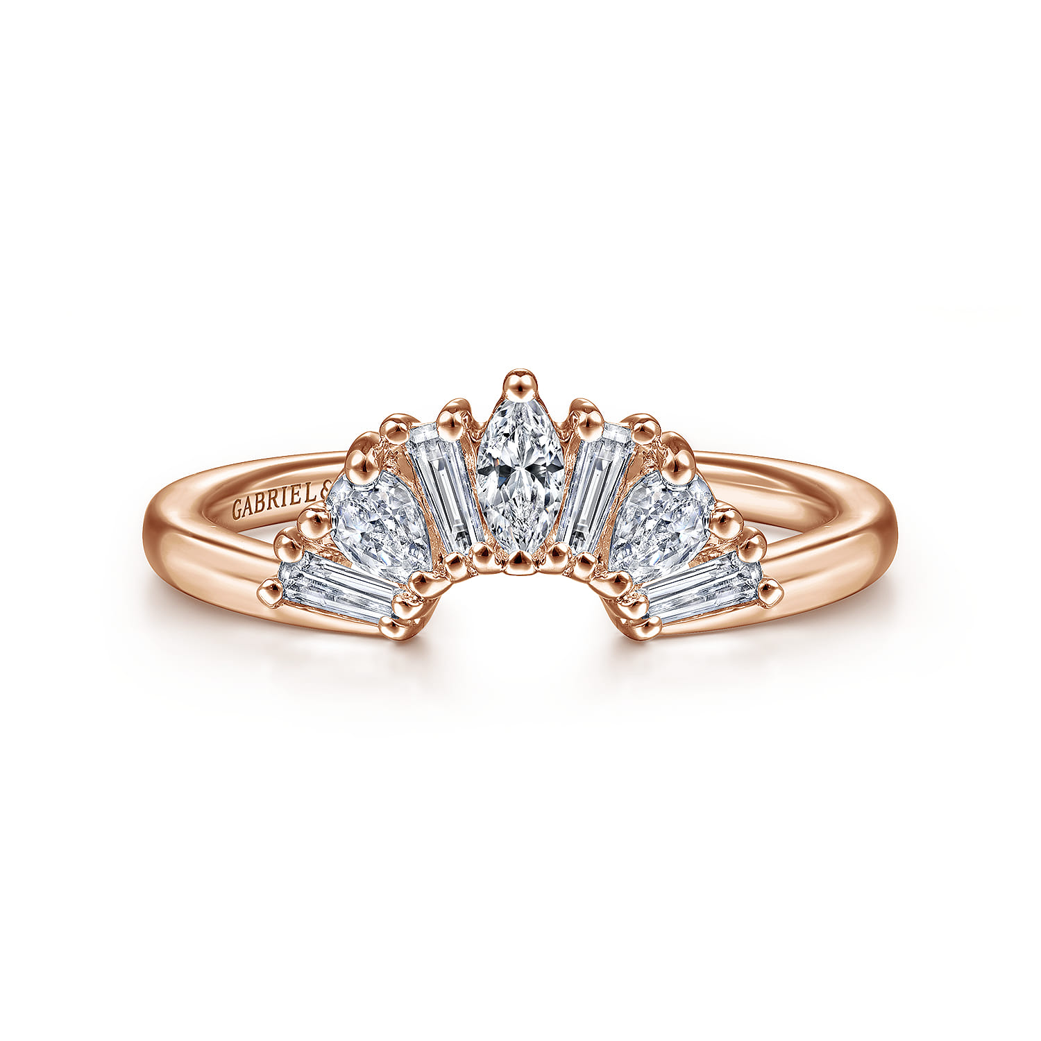 Curved Wedding Ring in 14k Rose Gold with  Natural Diamond at Gabriel & Co. - Shot 1