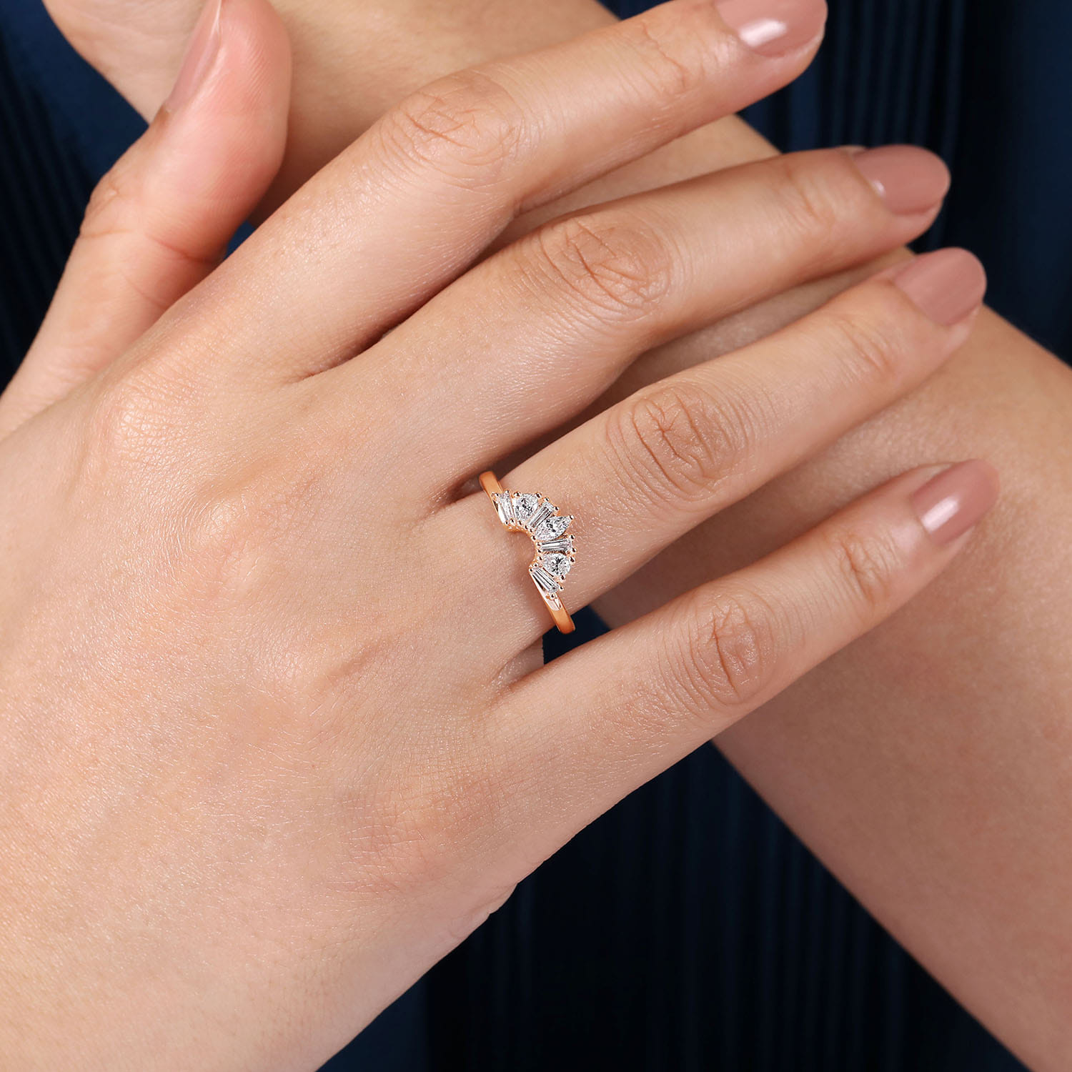 Curved Wedding Ring in 14k Rose Gold with  Natural Diamond at Gabriel & Co. - Shot 5