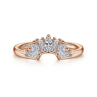 Trento - 14K Rose Gold Fancy Diamond Shapes Curved Fan Anniversary Band
