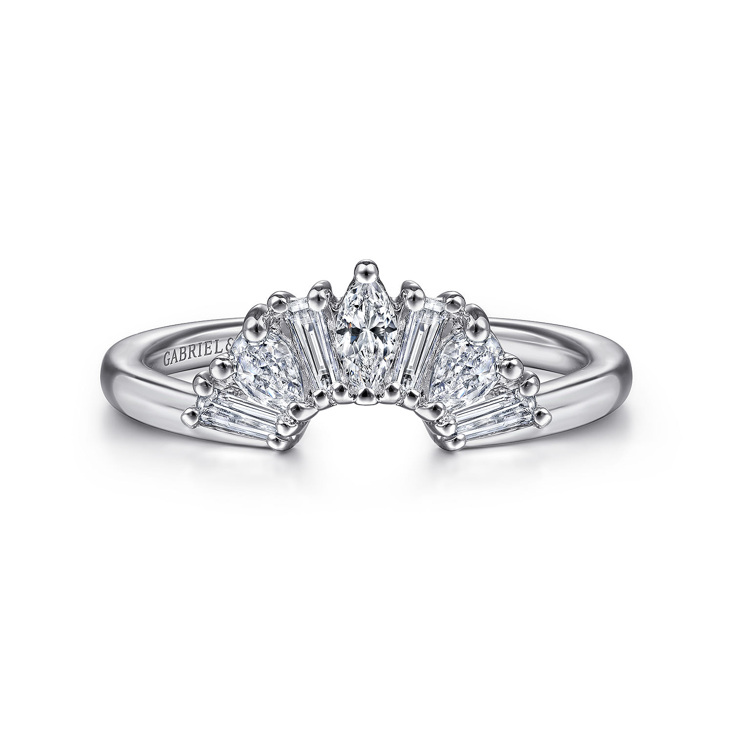 Curved Wedding Ring in 14k White Gold with  Natural Diamond at Gabriel & Co. - Shot 1