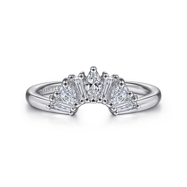 Curved Wedding Ring in 14k White Gold with  Natural Diamond at Gabriel & Co. - Shot 1