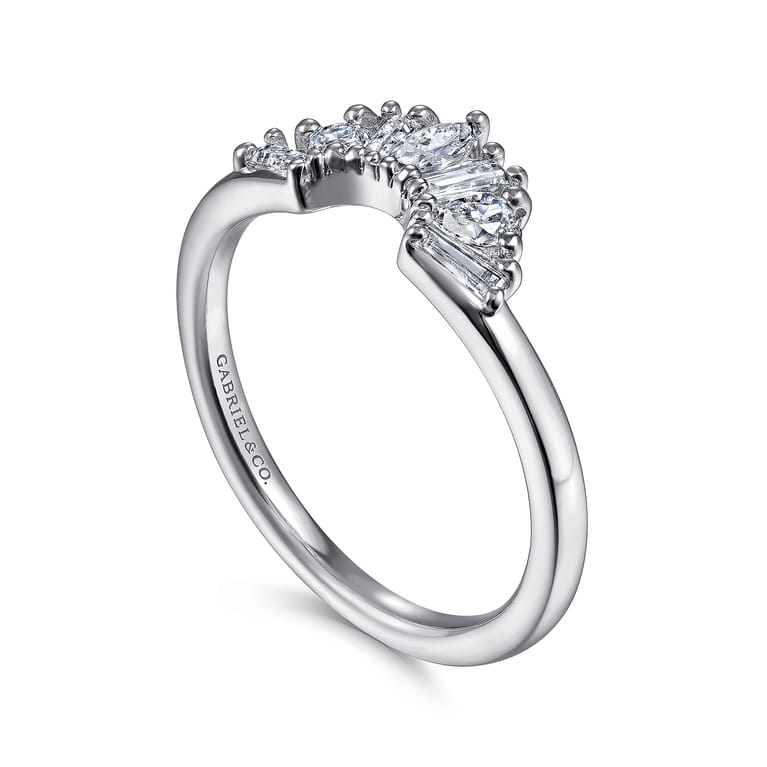 Curved Wedding Ring in 14k White Gold with  Natural Diamond at Gabriel & Co. - Shot 3