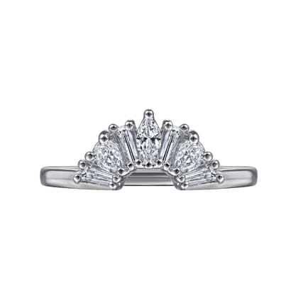 Trento - 14K White Gold Fancy Diamond Cut Curved Anniversary Band