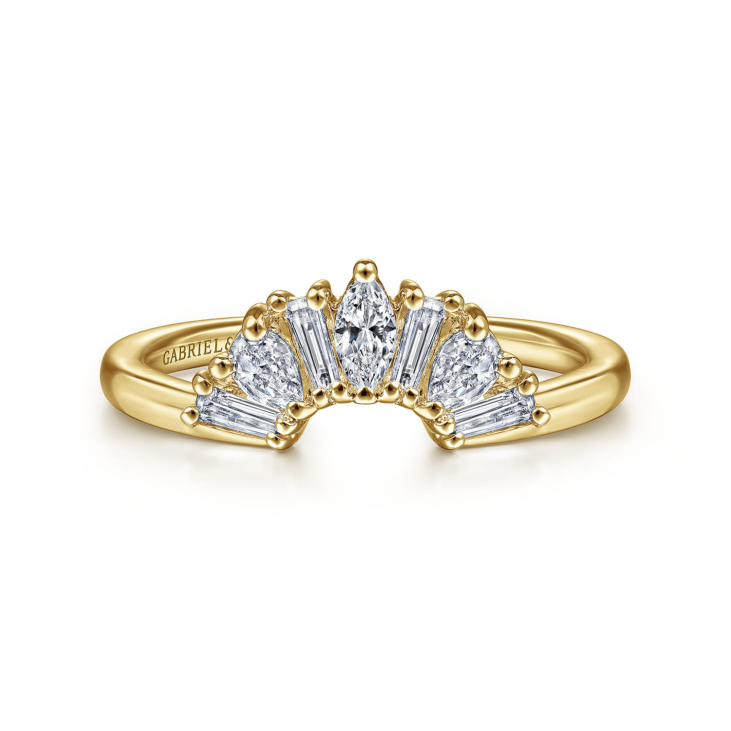Curved Wedding Ring in 14k Yellow Gold with  Natural Diamond at Gabriel & Co. - Shot 1