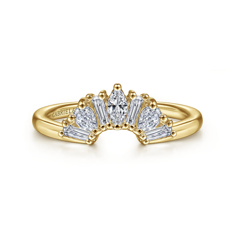 Curved Wedding Ring in 14k Yellow Gold with  Natural Diamond at Gabriel & Co. - Shot 1