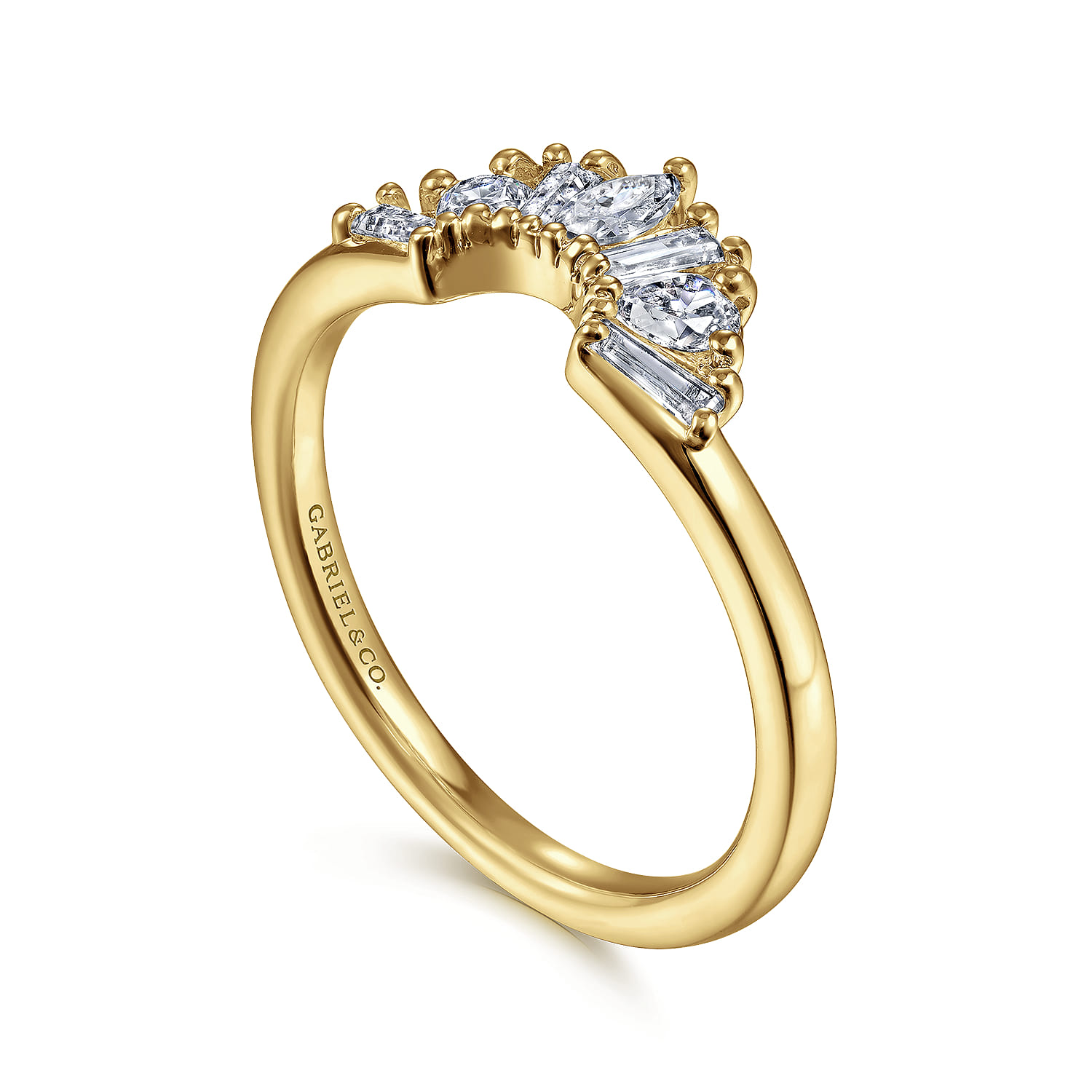 Curved Wedding Ring in 14k Yellow Gold with  Natural Diamond at Gabriel & Co. - Shot 3