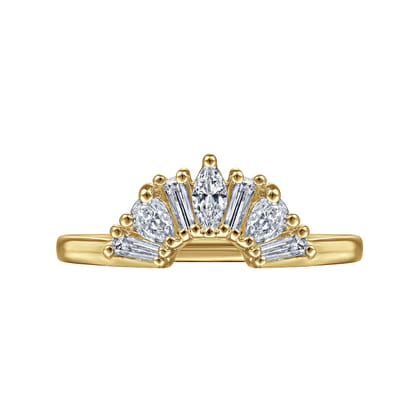 Trento - 14K Yellow Gold Fancy Diamond Cut Curved Anniversary Band