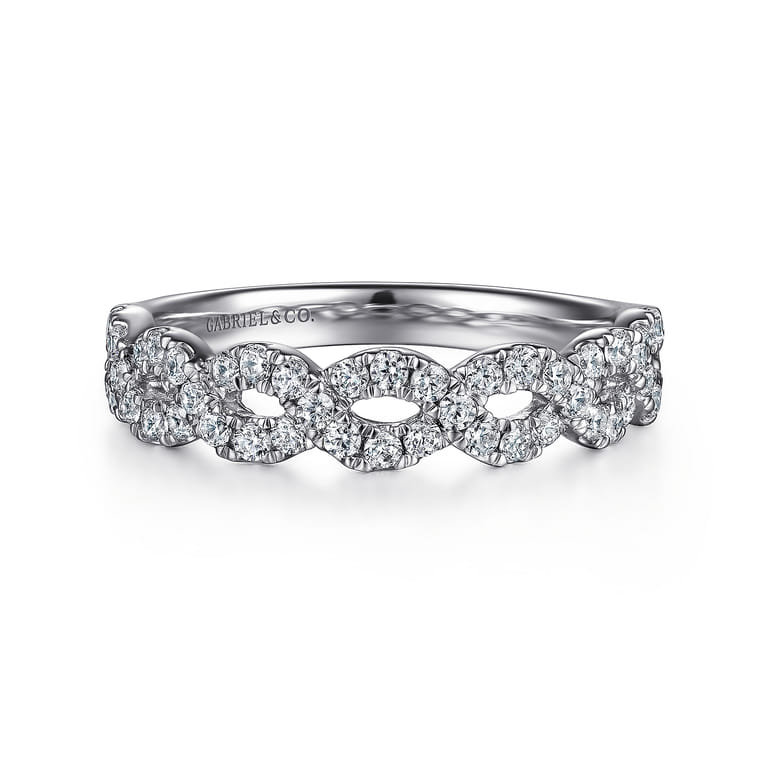 Fancy Wedding Ring in 14k White Gold with Round Natural Diamond at Gabriel & Co. - Shot 1