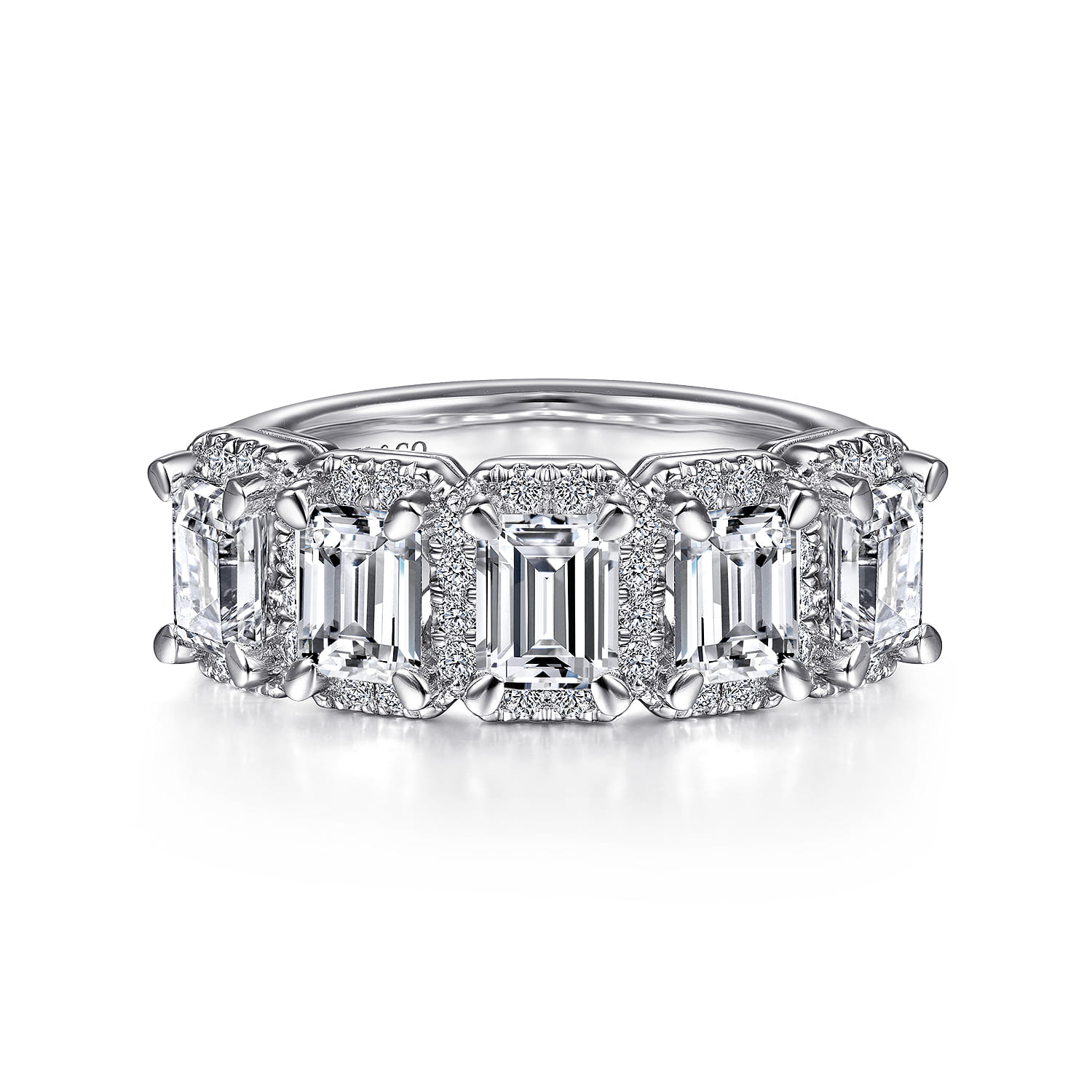 Fancy Wedding Ring in 14k White Gold with Emerald Cut Natural Diamond at Gabriel & Co. - Shot 1