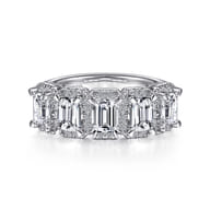 Troy - 14K White Gold Emerald Cut and Round Diamond Halo Station Anniversary Band