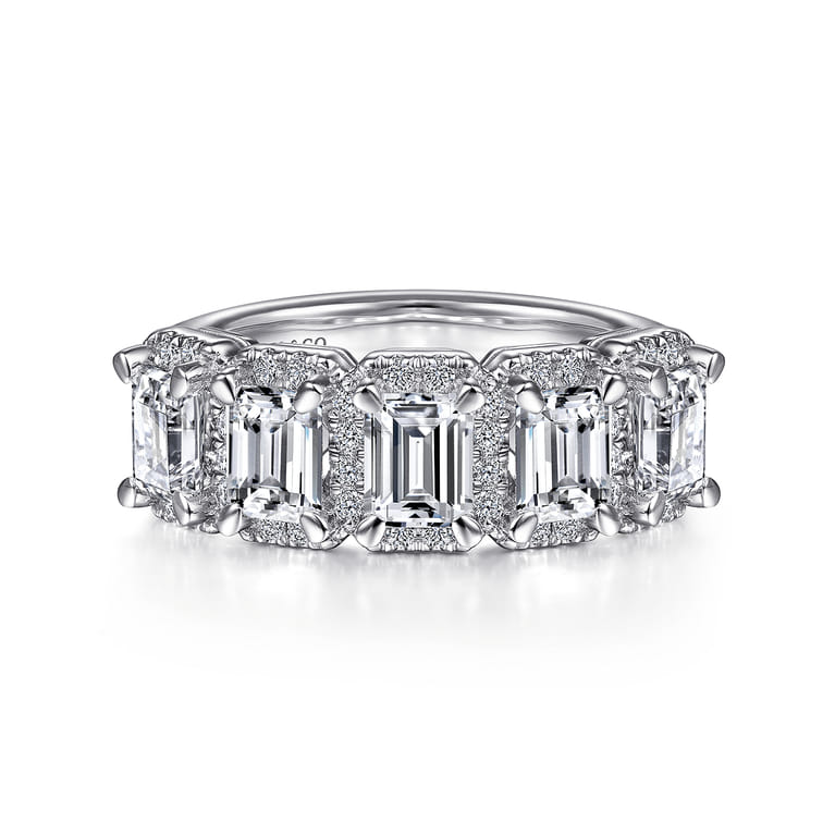 Fancy Wedding Ring in 14k White Gold with Emerald Cut Natural Diamond at Gabriel & Co. - Shot 1
