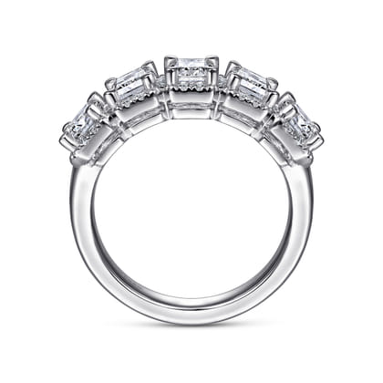 Troy - 14K White Gold Emerald Cut and Round Diamond Halo Station Anniversary Band