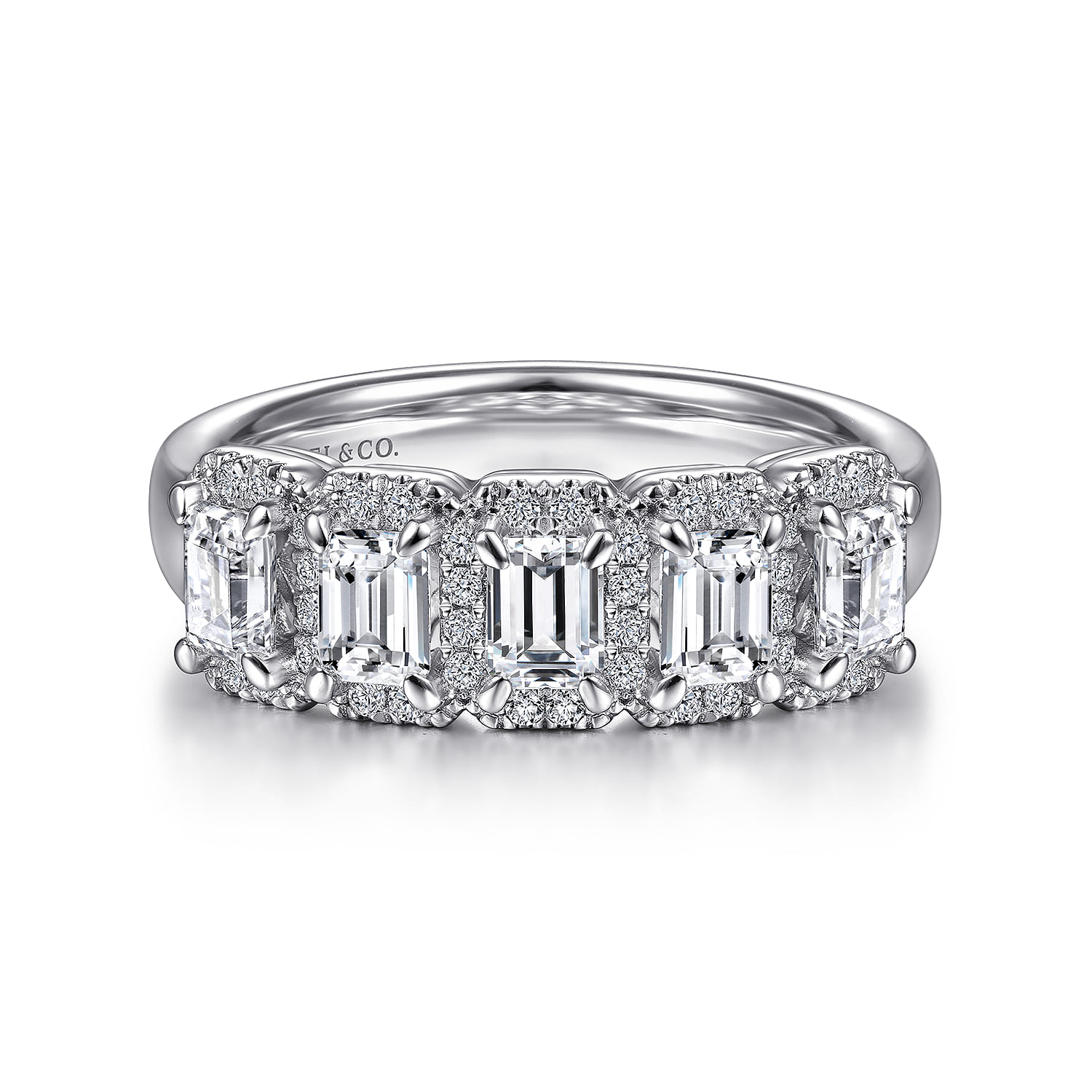 Fancy Wedding Ring in 14k White Gold with Emerald Cut Natural Diamond at Gabriel & Co. - Shot 1