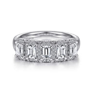 Troy - 14K White Gold Emerald Cut and Round Diamond Halo Station Anniversary Band