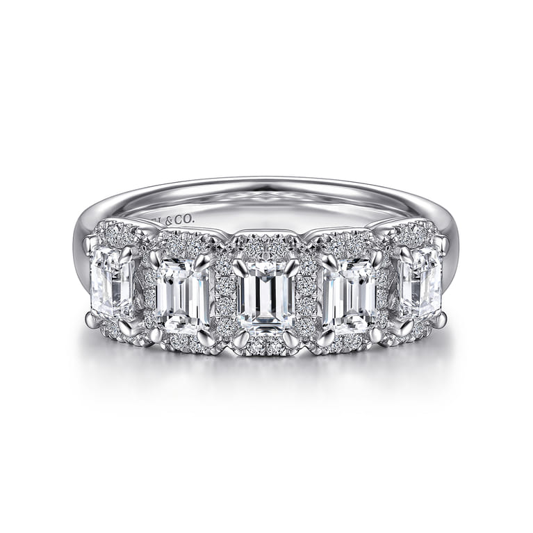 Fancy Wedding Ring in 14k White Gold with Emerald Cut Natural Diamond at Gabriel & Co. - Shot 1