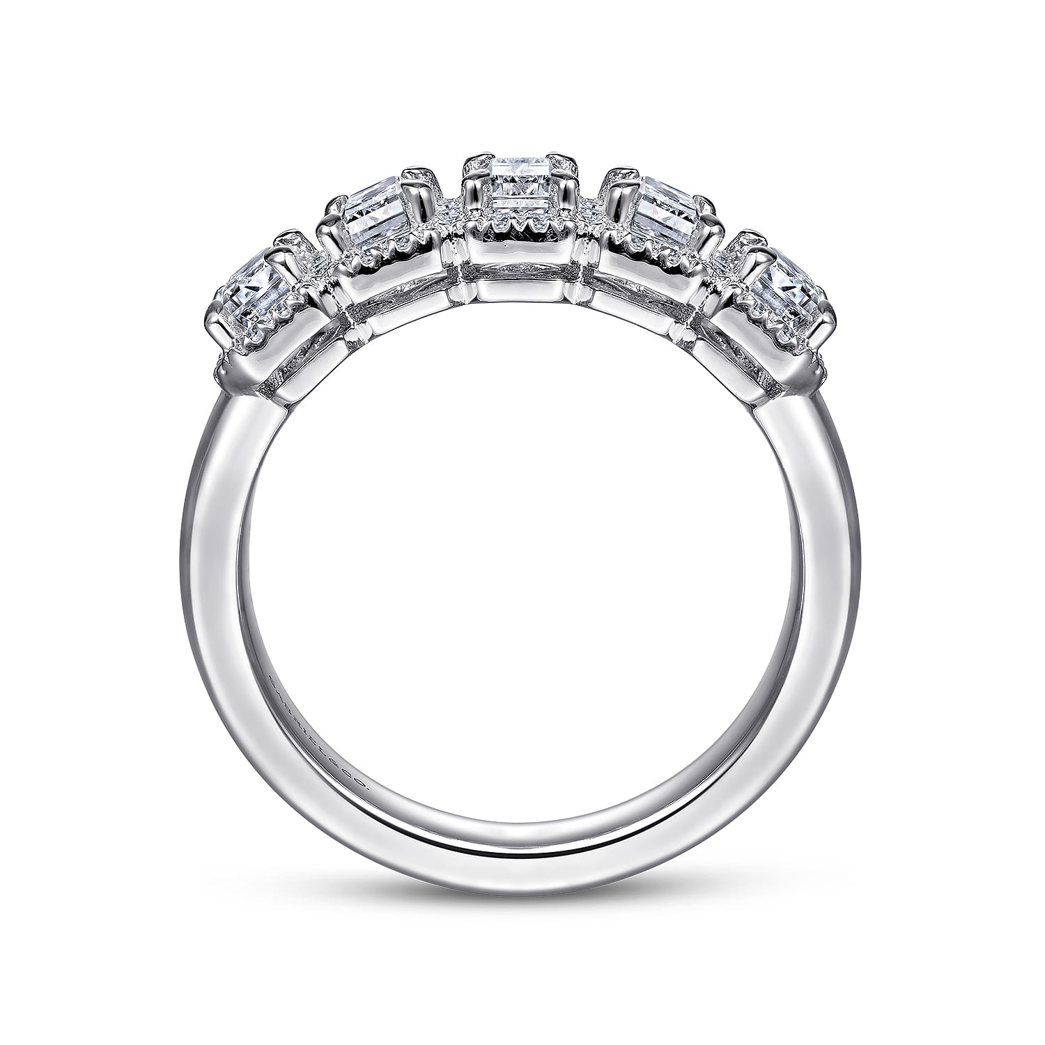Fancy Wedding Ring in 14k White Gold with Emerald Cut Natural Diamond at Gabriel & Co. - Shot 2