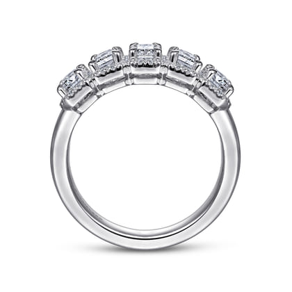 Troy - 14K White Gold Emerald Cut and Round Diamond Halo Station Anniversary Band
