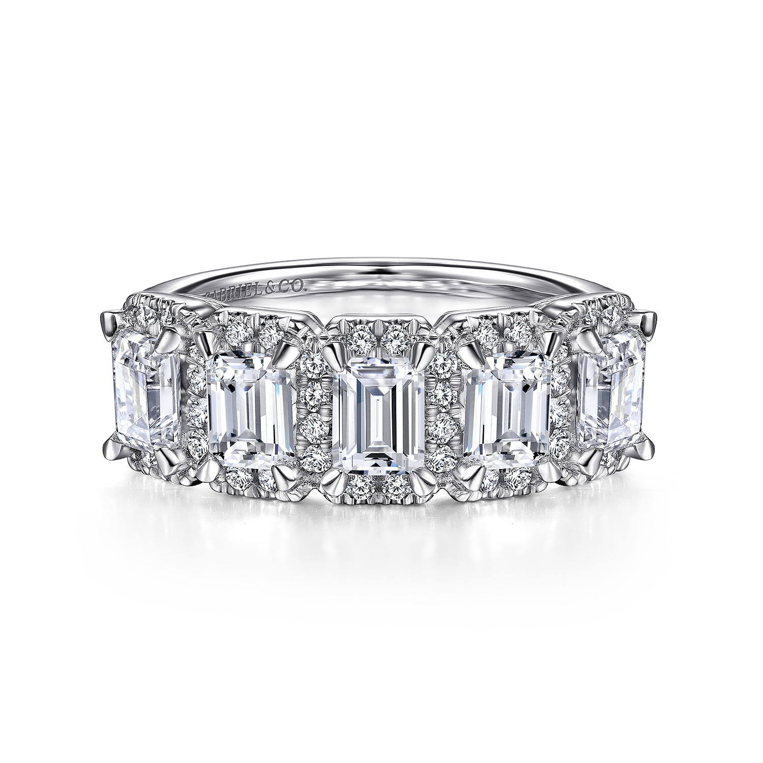 Fancy Wedding Ring in 14k White Gold with Emerald Cut Natural Diamond at Gabriel & Co. - Shot 1