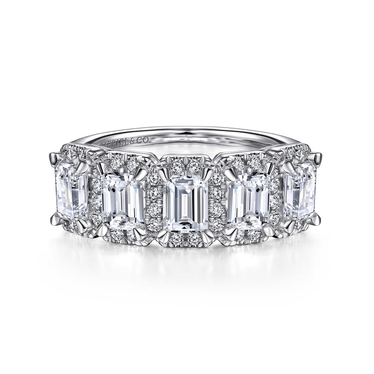 Fancy Wedding Ring in 14k White Gold with Emerald Cut Natural Diamond at Gabriel & Co. - Shot 1