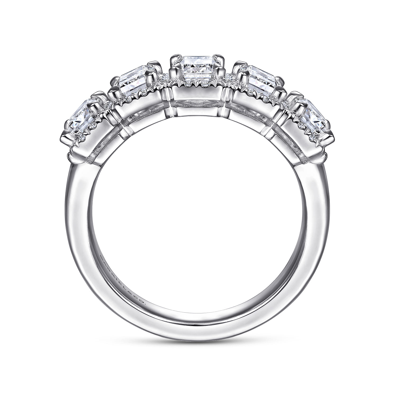 Fancy Wedding Ring in 14k White Gold with Emerald Cut Natural Diamond at Gabriel & Co. - Shot 2