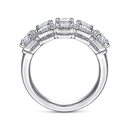 Troy - 14K White Gold Emerald Cut and Round Diamond Halo Station Anniversary Band