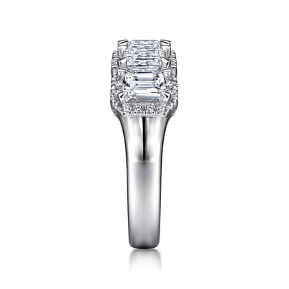 Troy - 14K White Gold Emerald Cut and Round Diamond Halo Station Anniversary Band