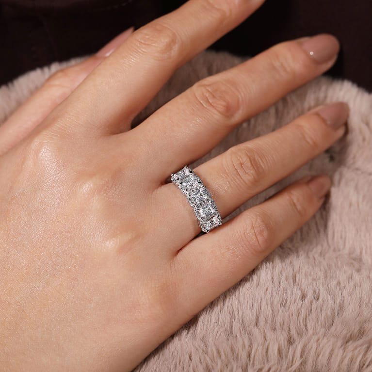 Fancy Wedding Ring in 14k White Gold with Emerald Cut Natural Diamond at Gabriel & Co. - Shot 5