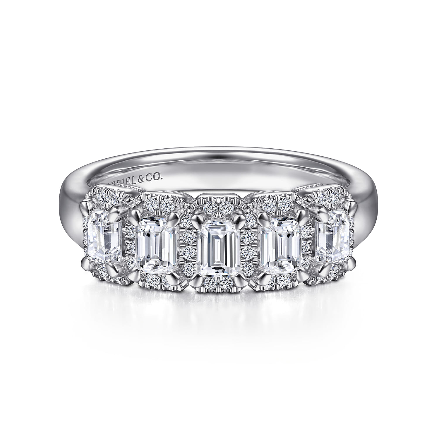Fancy Wedding Ring in 14k White Gold with Emerald Cut Natural Diamond at Gabriel & Co. - Shot 1