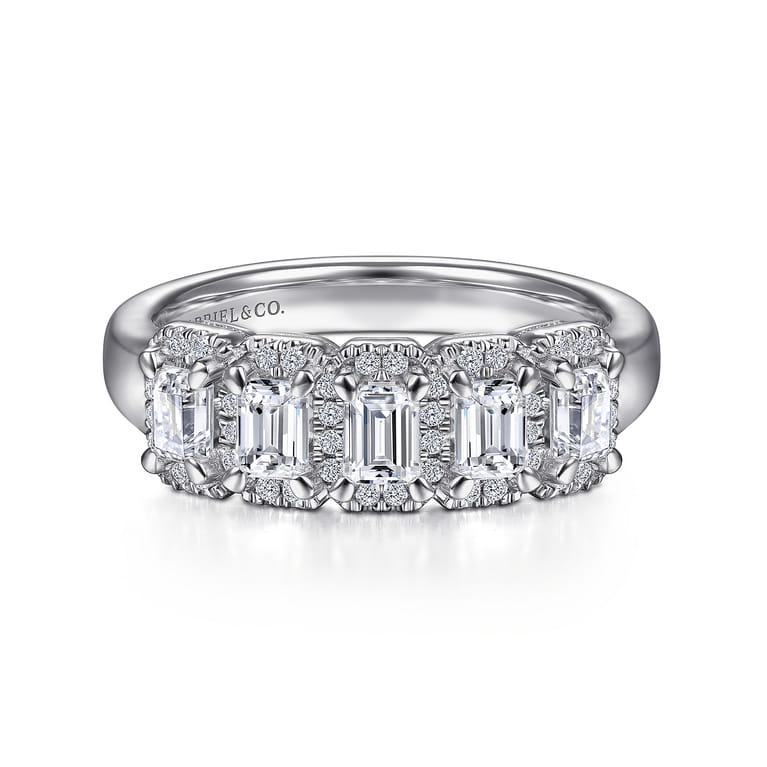 Fancy Wedding Ring in 14k White Gold with Emerald Cut Natural Diamond at Gabriel & Co. - Shot 1